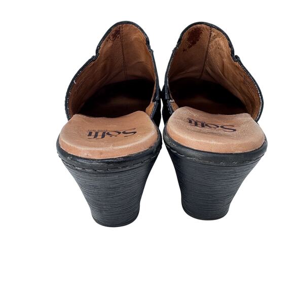 Sofft Mule Clog Womens US 10M Black Embossed Leather Block Heel Slip On 1042101 - Picture 3 of 11